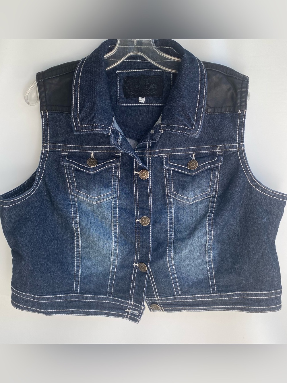 Wall Flower sleeveless denim vest faux leather rocker western fall winter 2X